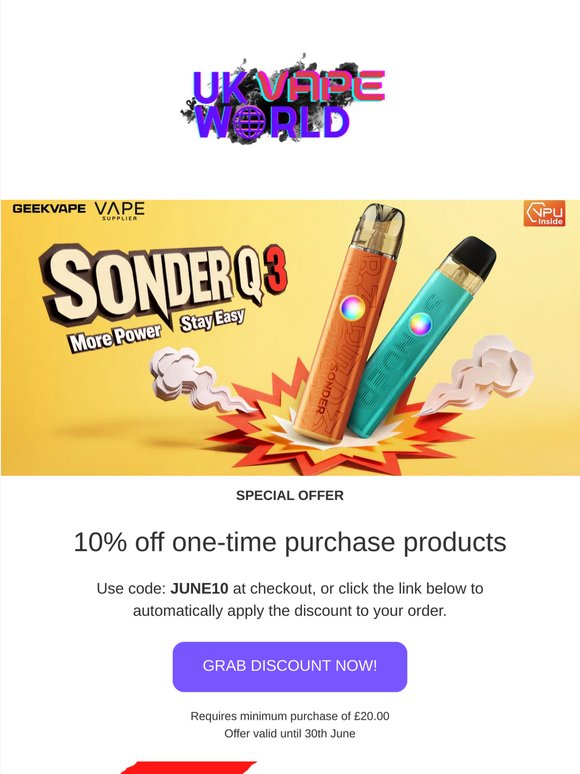 🚨Your Favourite 10% Off Code From UK Vape World