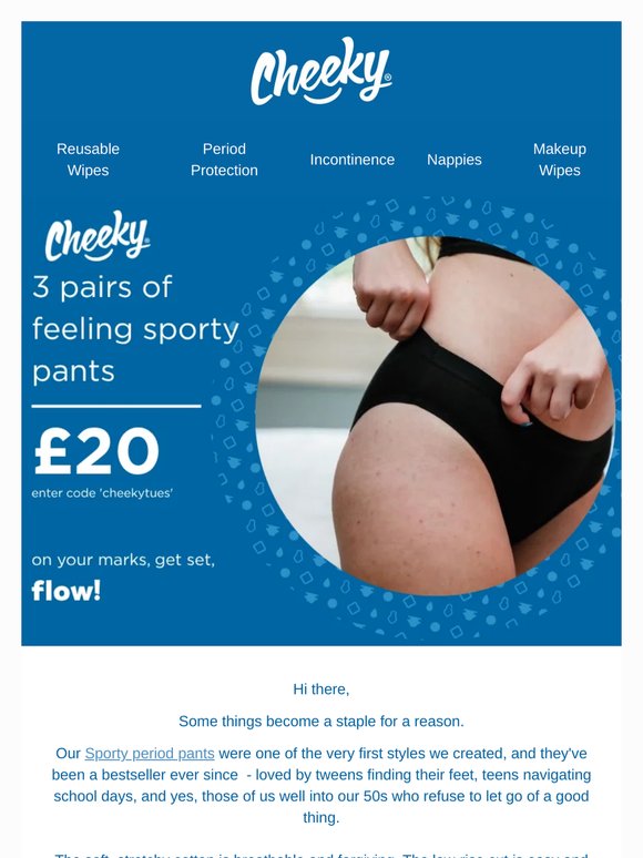 3 Pairs Sporty period pants Just £20 - Ends Midnight, Don't Miss Out.