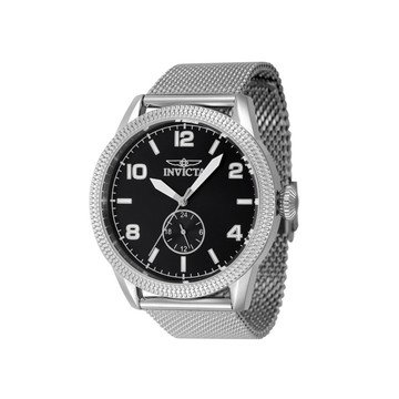 Invicta Vintage 44mm Black Dial Stainless Steel Mesh Band Quartz Watch