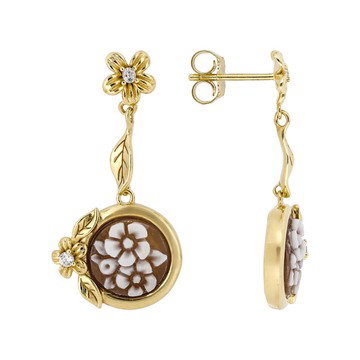 Brown 10mm Flower Bouquet Cameo 18k Yellow Gold Over Sterling Silver Earrings