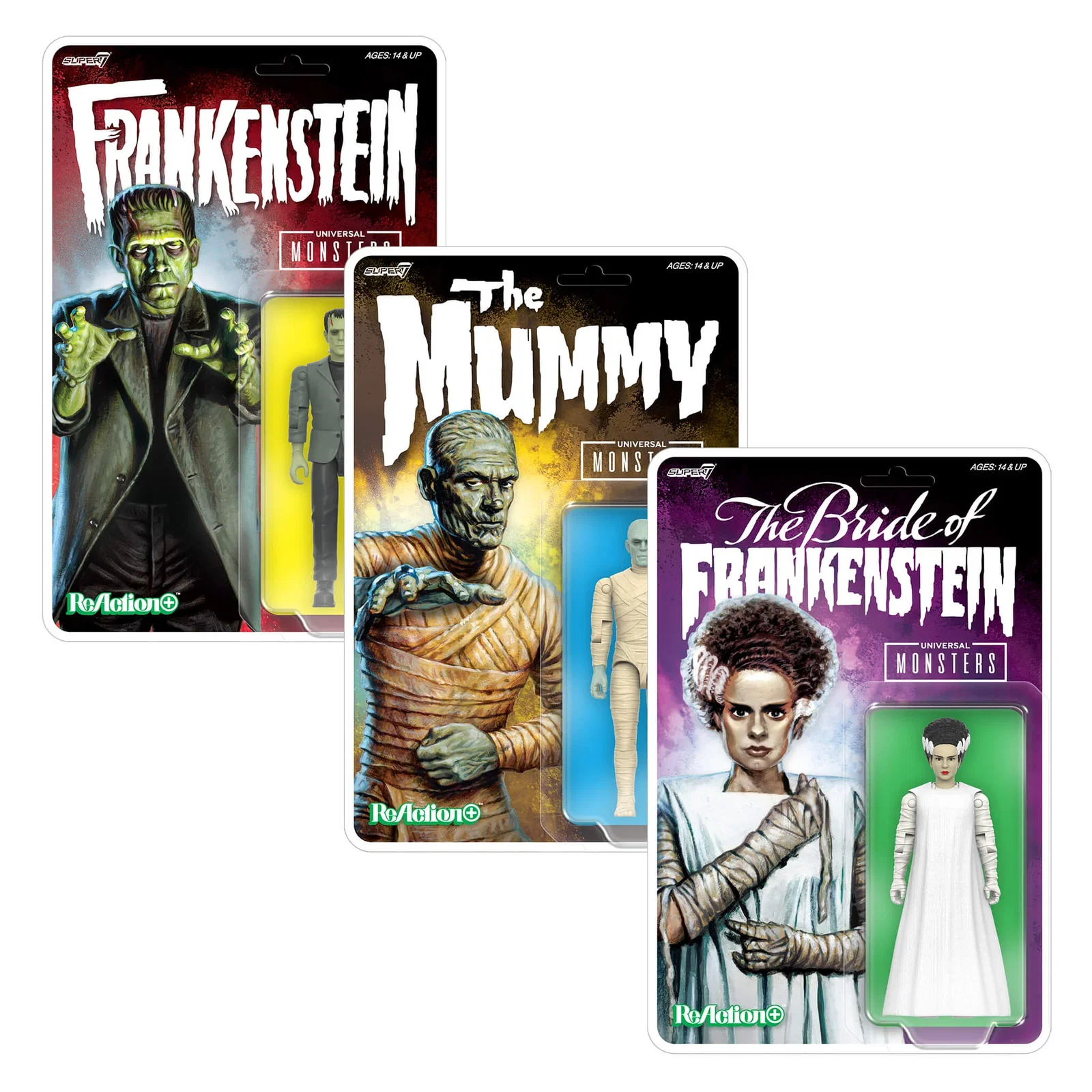 Image of Universal Monsters ReAction+ Wave 02 - Frankenstein, Bride Of Frankenstein & The Mummy