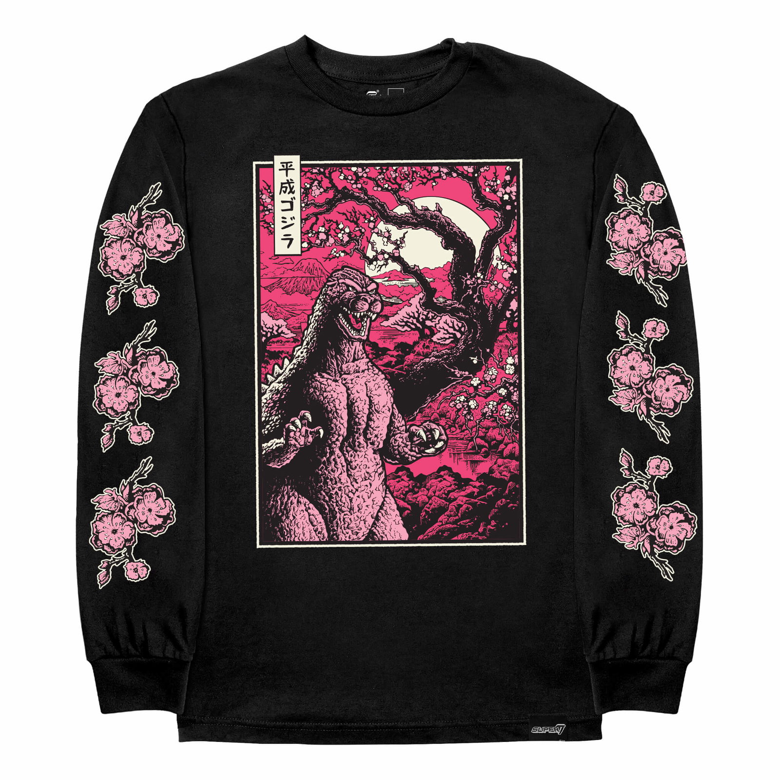 Image of Toho T-Shirts - Godzilla Cherry Blossom (Black Long Sleeve)