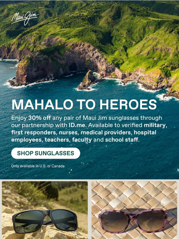 Enjoy 30% Off With Our Mahalo to Heroes Program