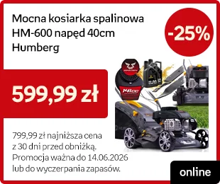 Mocna kosiarka spalinowa HM-600 napęd 40 cm, Humberg -25% | 599,99 zł | 799,99 zł najniższa cena z 30 dni przed obniżką | Promocja ważna do 14.06.2026 lub do wyczerpania zapasów.