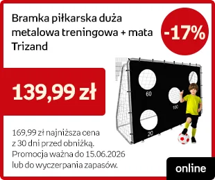 Bramka piłkarska duża metalowa treningowa + mata, Trizand -17% | 139,99 zł | 169,99 zł najniższa cena z 30 dni przed obniżką | Promocja ważna do 15.06.2026 lub do wyczerpania zapasów.