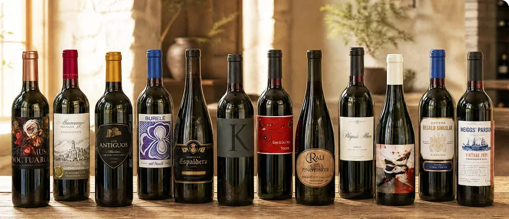 Line up for 12 wines across a countertop. 