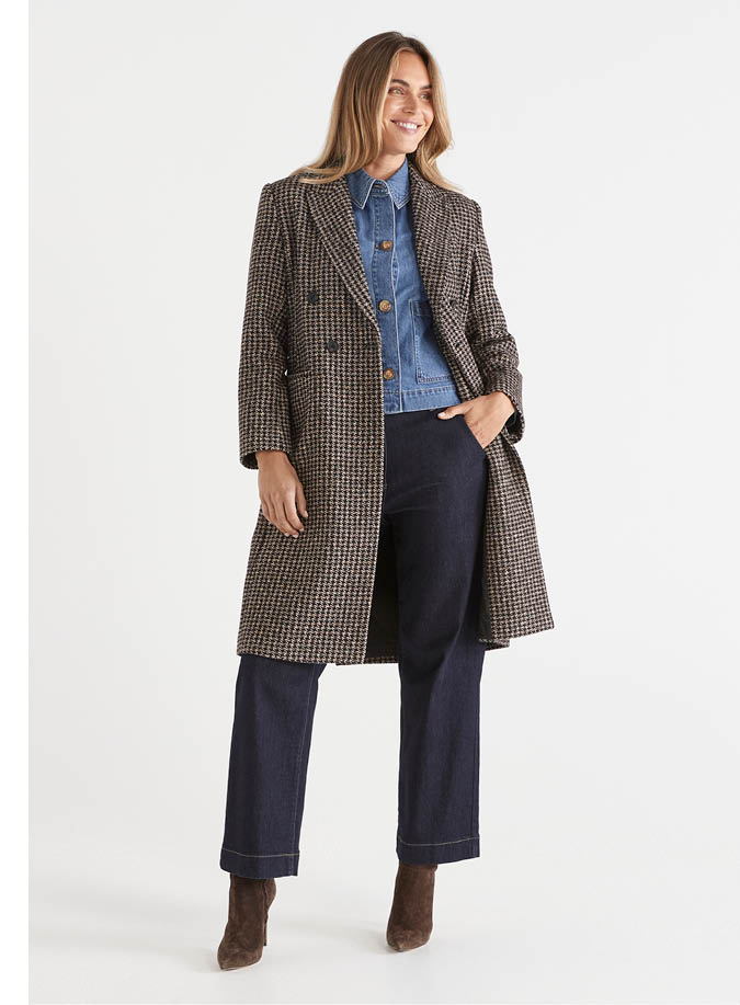 Double Breasted Houndstooth Coat