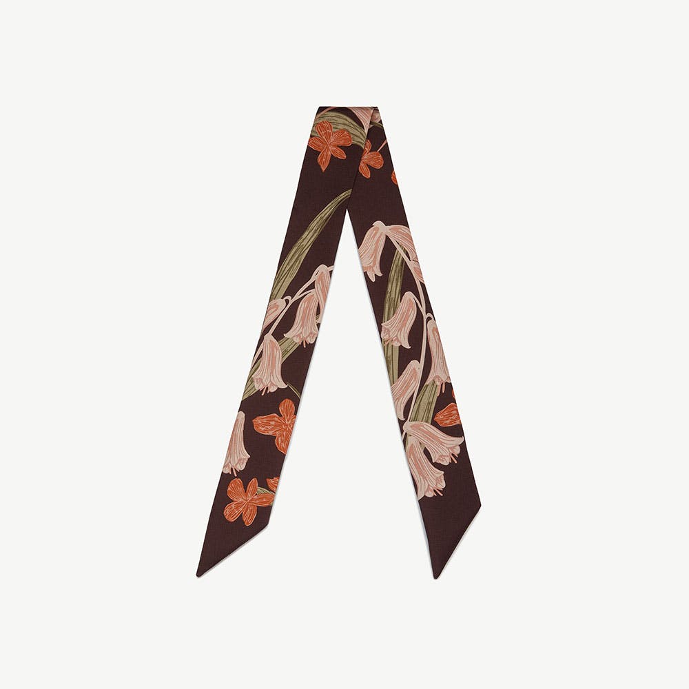 Image of Silk Skinny Scarf - Burgundy/Pink Bluebell Floral