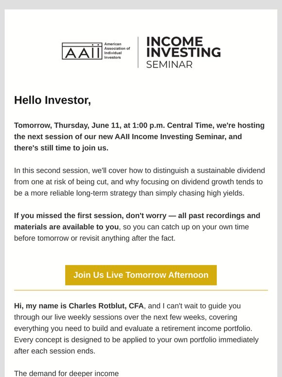 Our Next AAII Income Investing Seminar Session Is Tomorrow