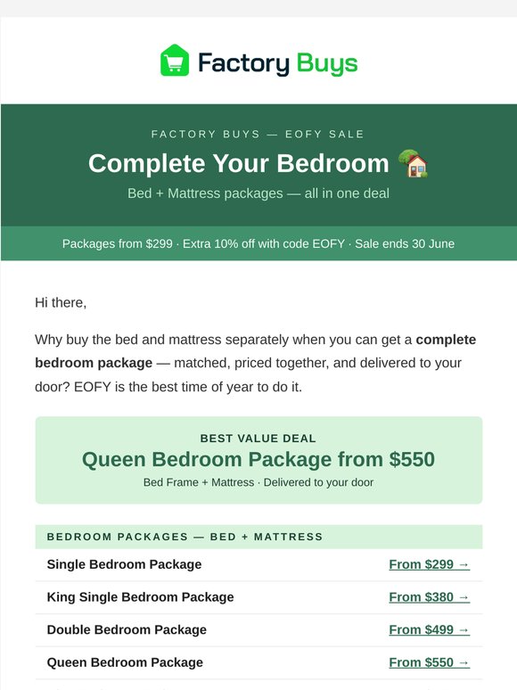 🏡 EOFY — Bedroom Packages from $299