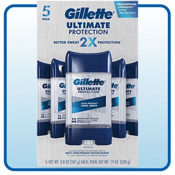 Gillette Ultimate Protection 6-in-1 Antiperspirant, 3.8 oz, 5-Pack