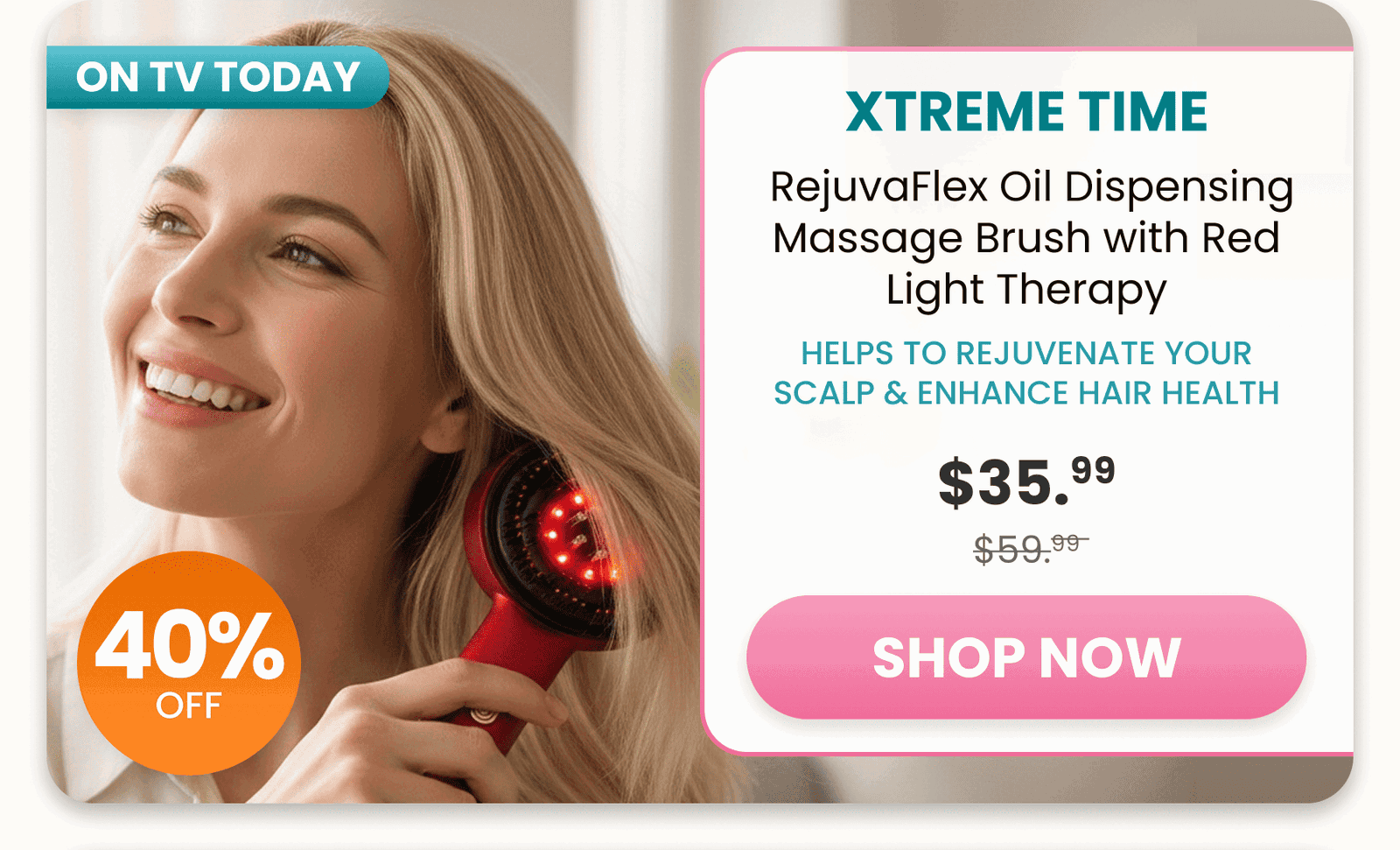 Xtreme Time 	 RejuvaFlex Oil Dispensing Massage Brush with Red Light Therapy/Helpt to rejuvenate your scalp & enhance hair health