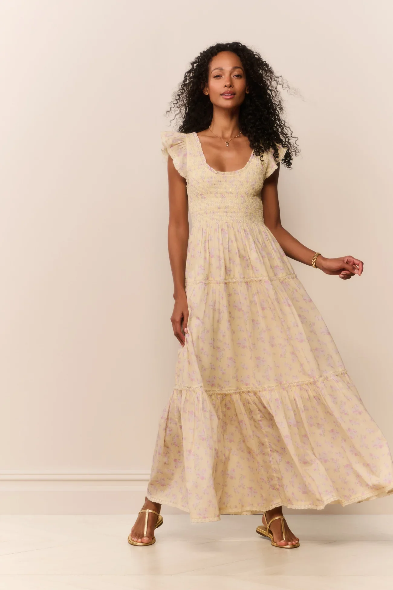 Image of Chessie Blooming Floral Maxi Dress - Lemon Spritz