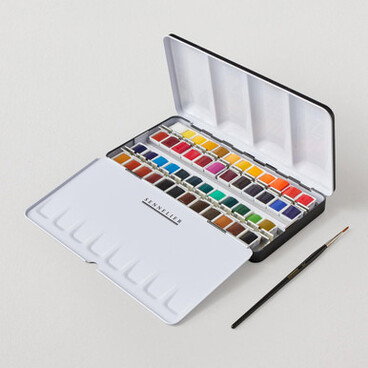Sennelier l'Aquarelle Watercolour Metal Box Half Pan Classic Set of 48