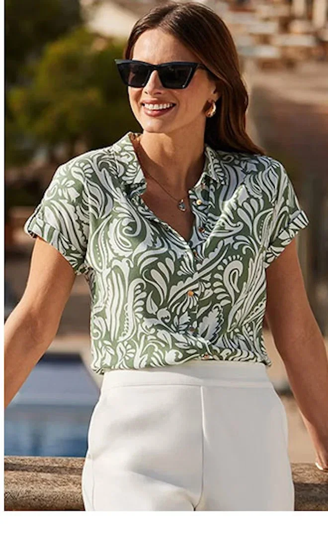 Sage Green Paisley Print Short Sleeve Shirt