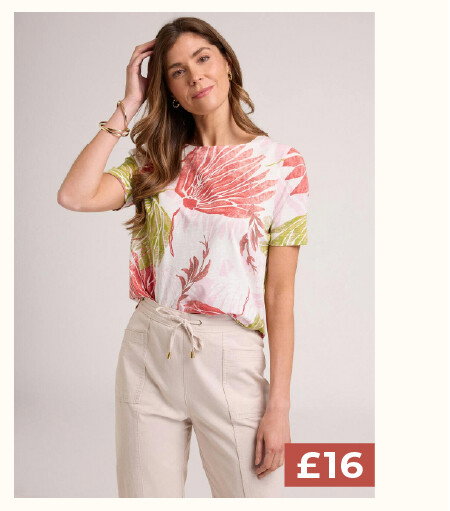Boat Neck Floral Print T-Shirt