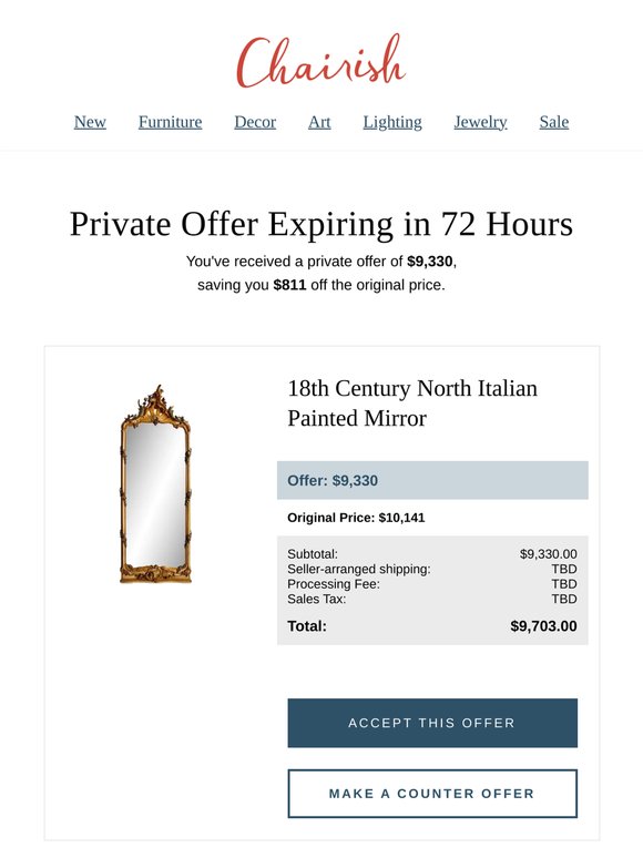 You have a private offer from a seller on 18th Century North Italian Painted Mirror