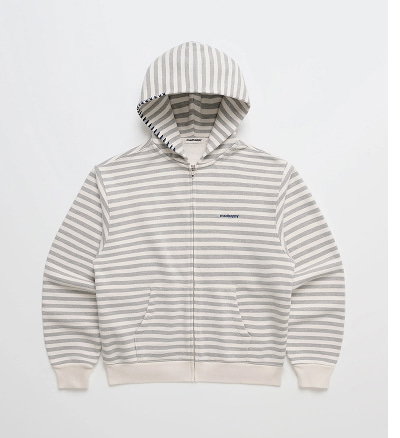 Striped Midweight Fleece Zip Up - Cream Stripe