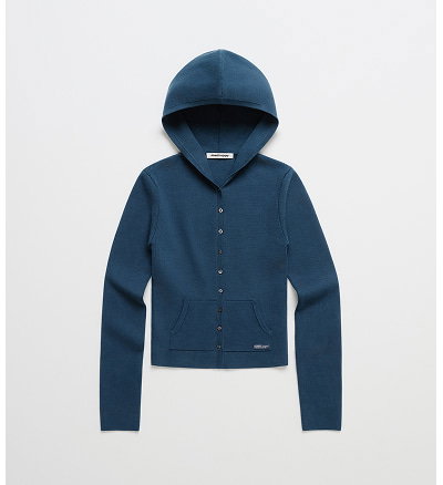 Ribbed Knit Hooded Cardigan - Navy