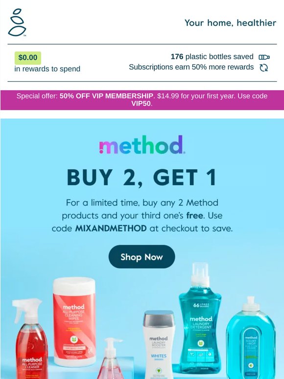 Buy 2, get 1 free on all Method products