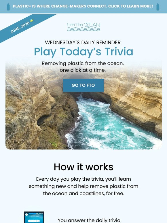 Play Wednesday's Trivia + Remove Plastic from the Ocean