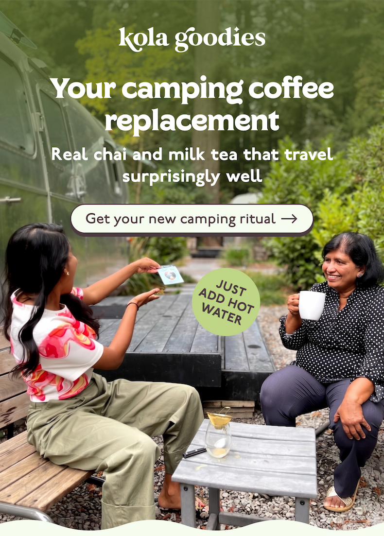 Your camping coffee replacement: Real chai and milk tea that travel surprisingly well. Get your new camping ritual >