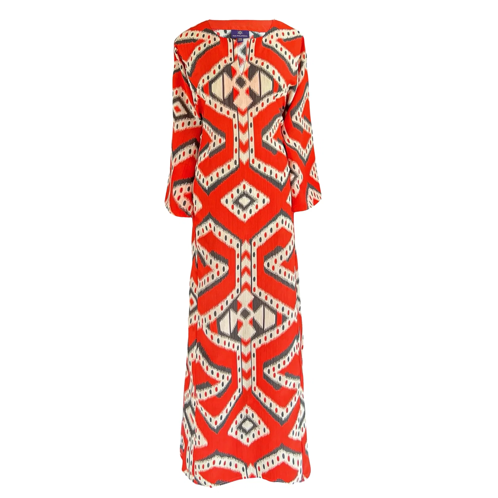 Image of Bukhara Coral Ikat Long Tunic Dress Italian Silk