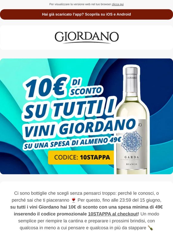 10€ di sconto su tutti i vini Giordano!