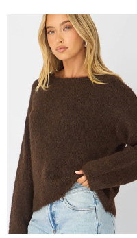 Brown Loose Long Sleeve Boat Neck Knit