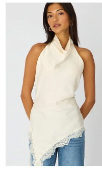 White Halter Lace Top Sleeveless Satin