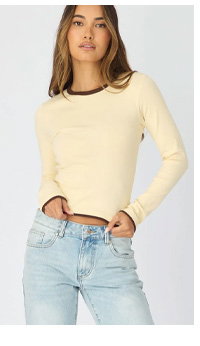 Yellow Long Sleeve Contrast Binding T-shirt