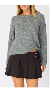 Grey Loose Long Sleeve Boat Neck Knit