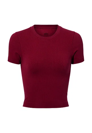 SEAMLESS MODAL RIBBED CROPPED SHORT SLEEVE - red
