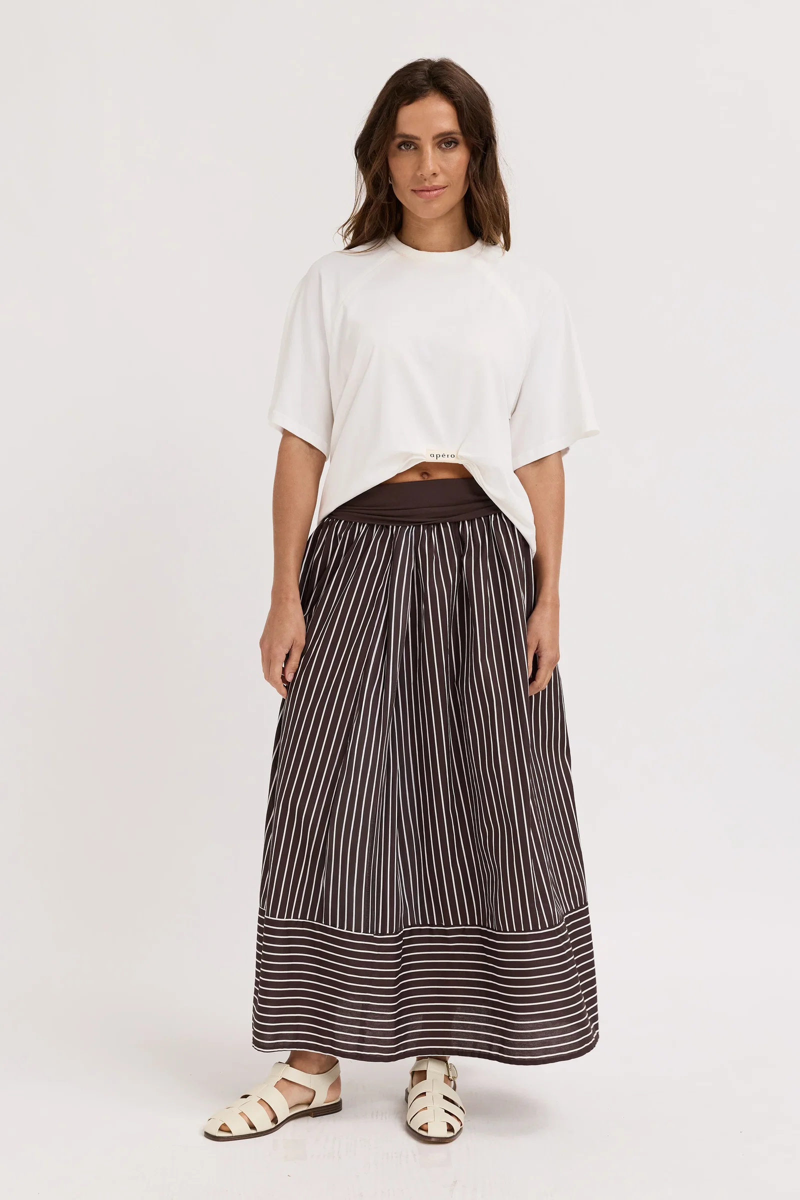Image of Emmy Drop-Waist Maxi Skirt - Chocolate / White