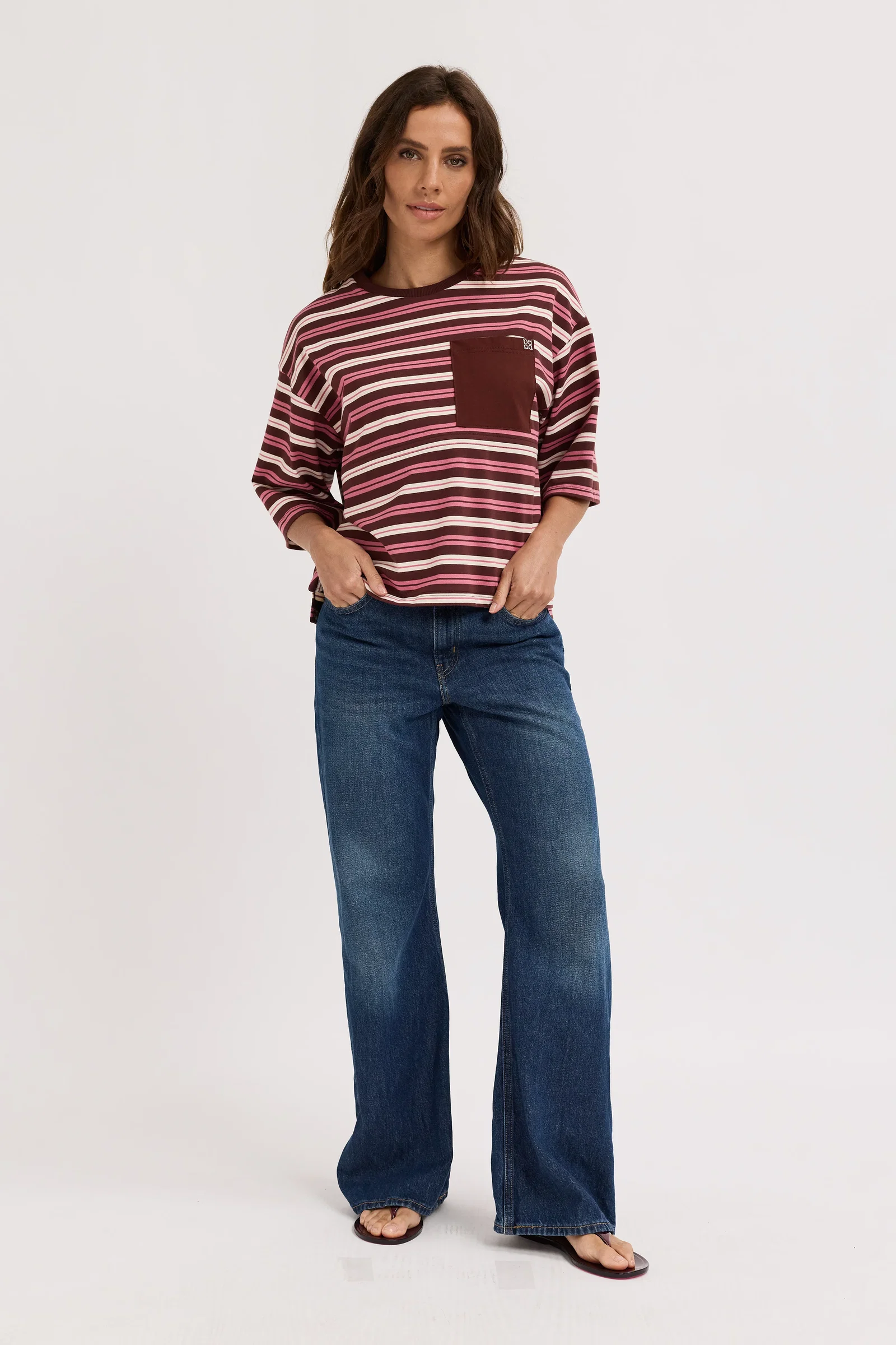 Image of Brooklyn Stripe Slouch Panel Tee - Burgundy / Pink