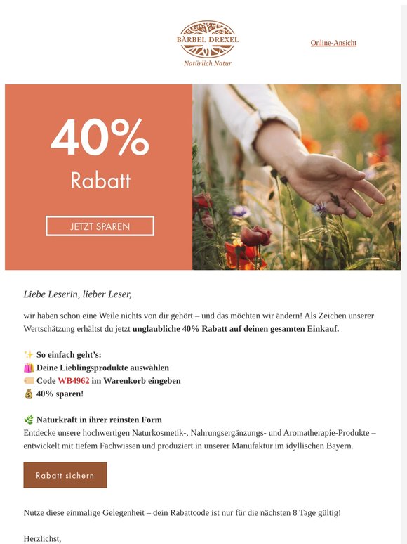 💌 Nicht verpassen: 40% Rabatt auf deinen gesamten Einkauf