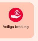 Rood icoon met hand en euroteken, tekst: Veilige betaling op perzikkleurige achtergrond.