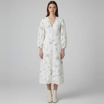 White Floral Embroidered Ramie