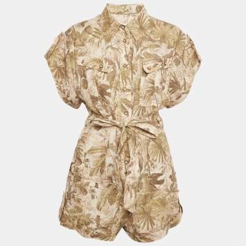 Green Tropical Print Linen Pla