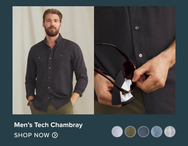 Men's Tech Chambray available in 5 colours. Shop Now.