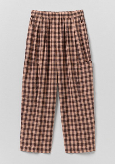 Gingham Linen Cotton Patch Pocket Trousers