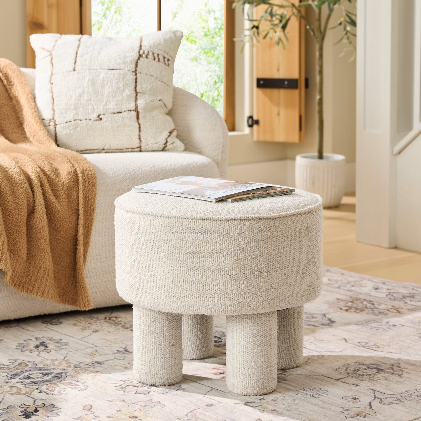 Cream Boucle Ottoman