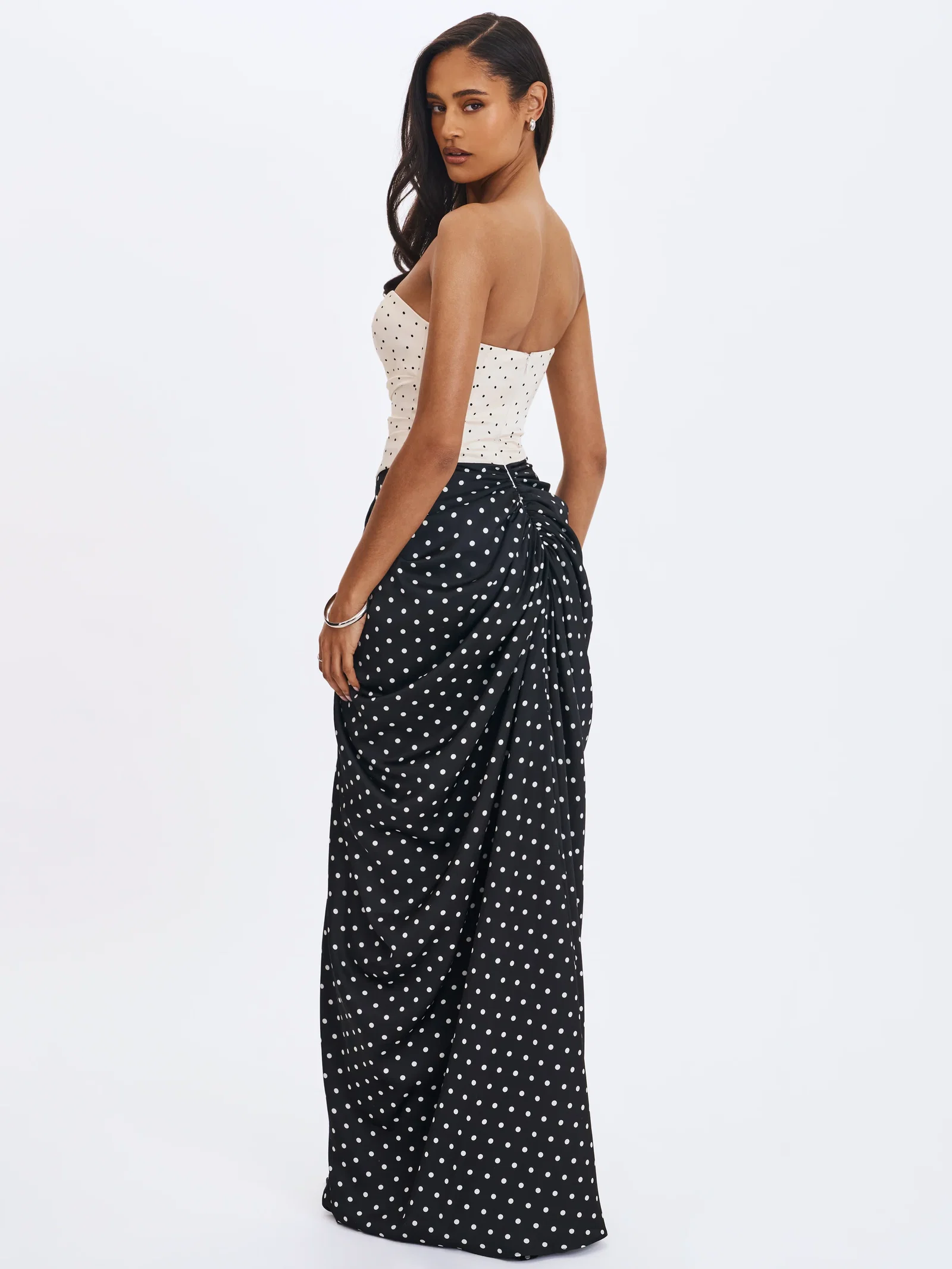 Tamryn Black & White Polka Dot Sweetheart Maxi Dress
