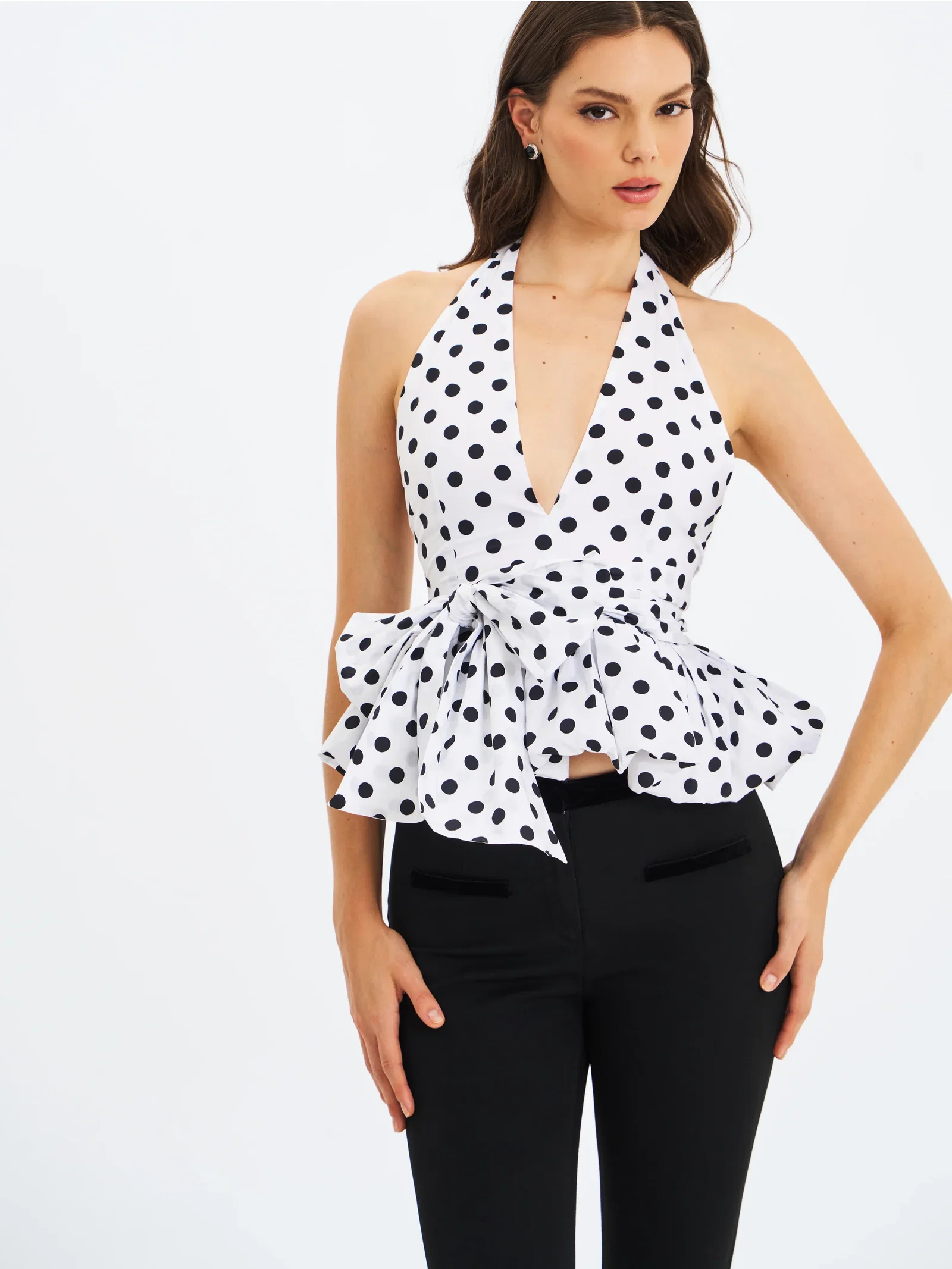 Ilene Polka Dot Cotton Poplin Bubble Hem Halter Top