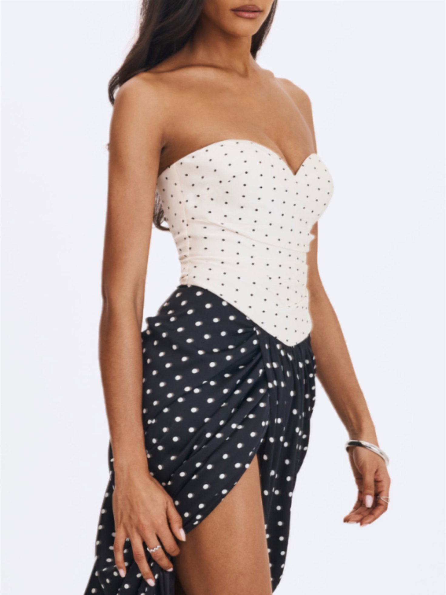 Tamryn Black & White Polka Dot Sweetheart Maxi Dress