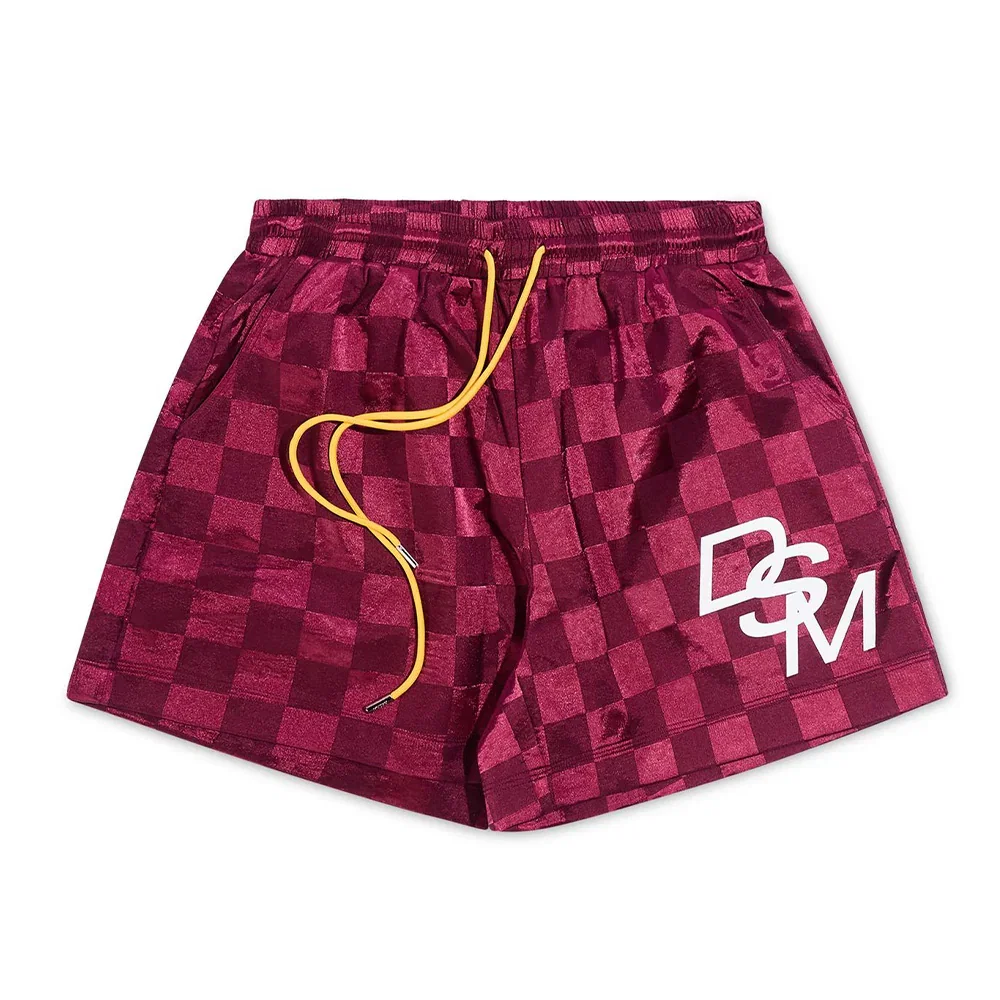 Image of Diet Starts Monday Checkered Nylon Shorts - Maroon