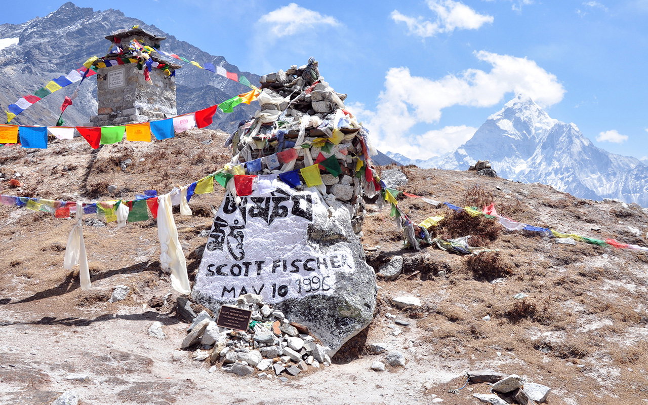 Memorial of climber and expedition leader Scott Fischer near Everest Base Camp.