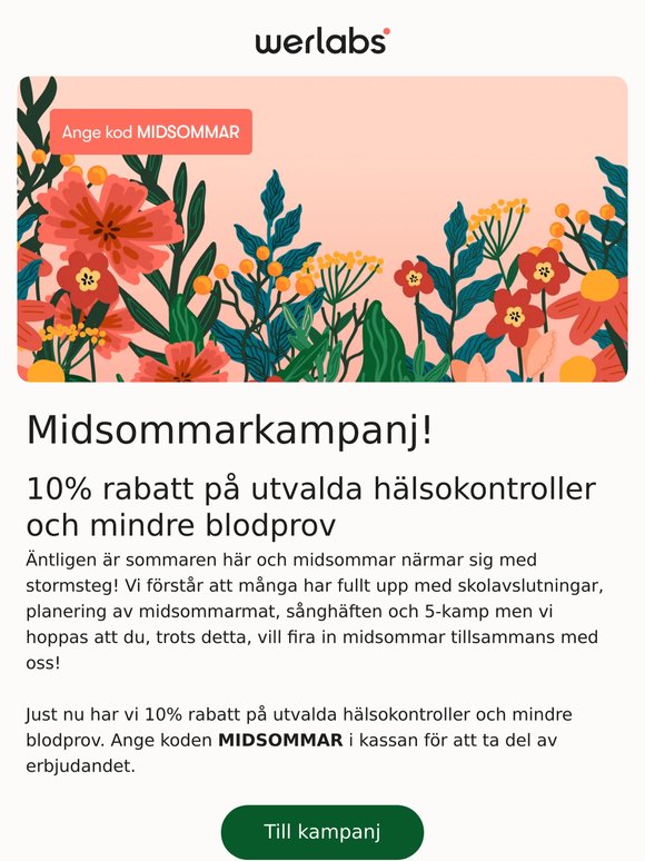 Midsommarkampanj - 10% rabatt på utvalda hälsokontroller och mindre blodprov.