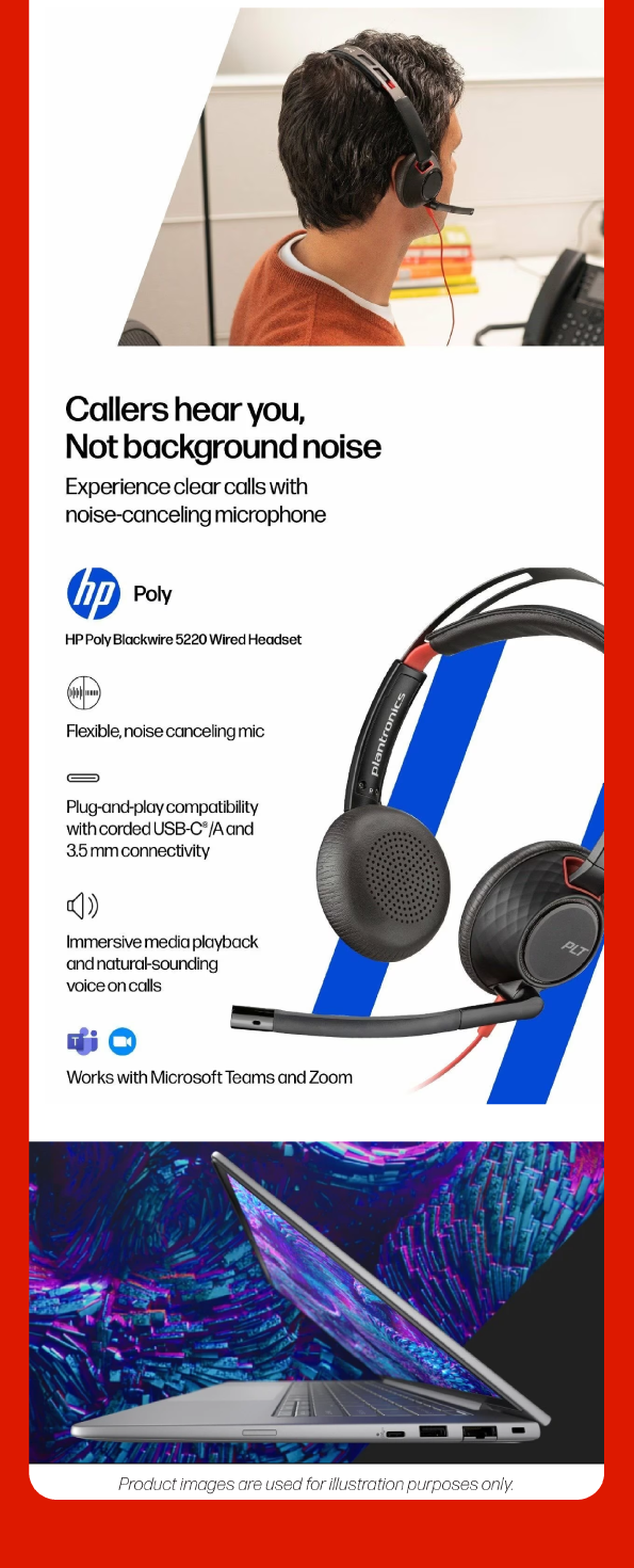HP Poly Blackwire 5220 Wired Headset - Works with Microsoft Teams and Zoom