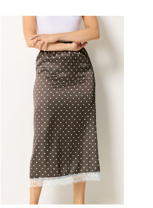 LTS Tall Chocolate Brown Polka Dot Lace Maxi Skirt